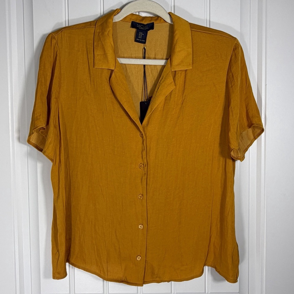 Rachel Ray Women's Medium Cropped Orange Short Sleeve Button Front Blouse